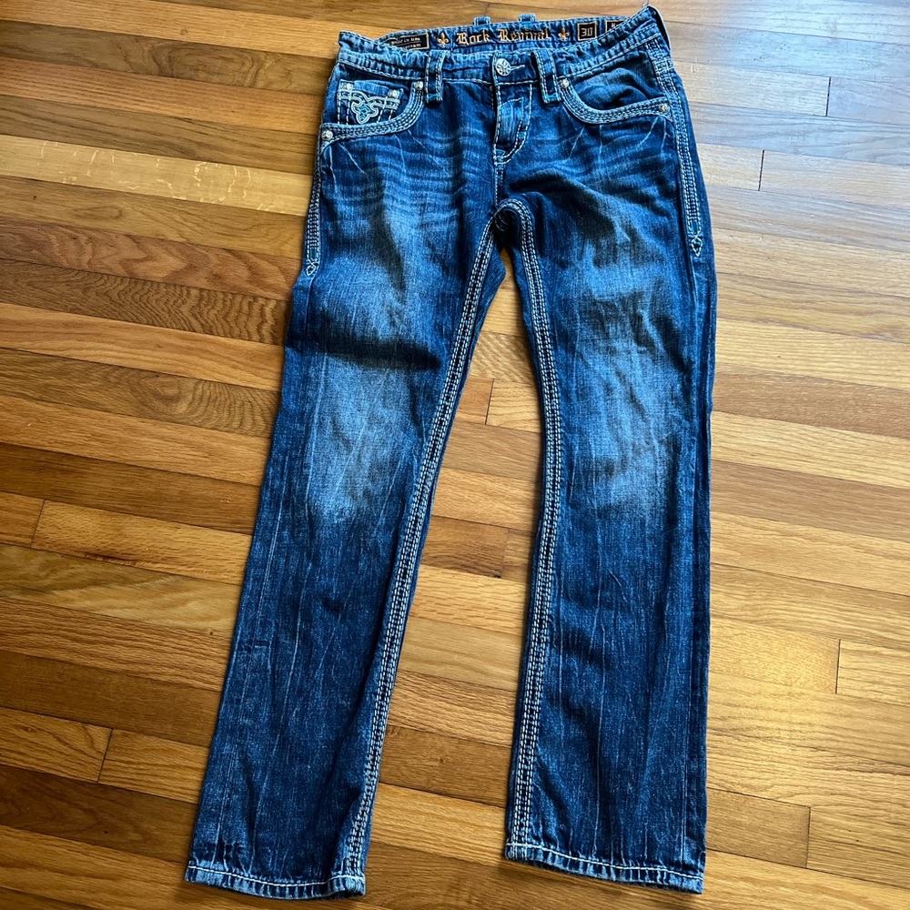 Rock Revival Men's Dark Blue Distressed Straight Jeans